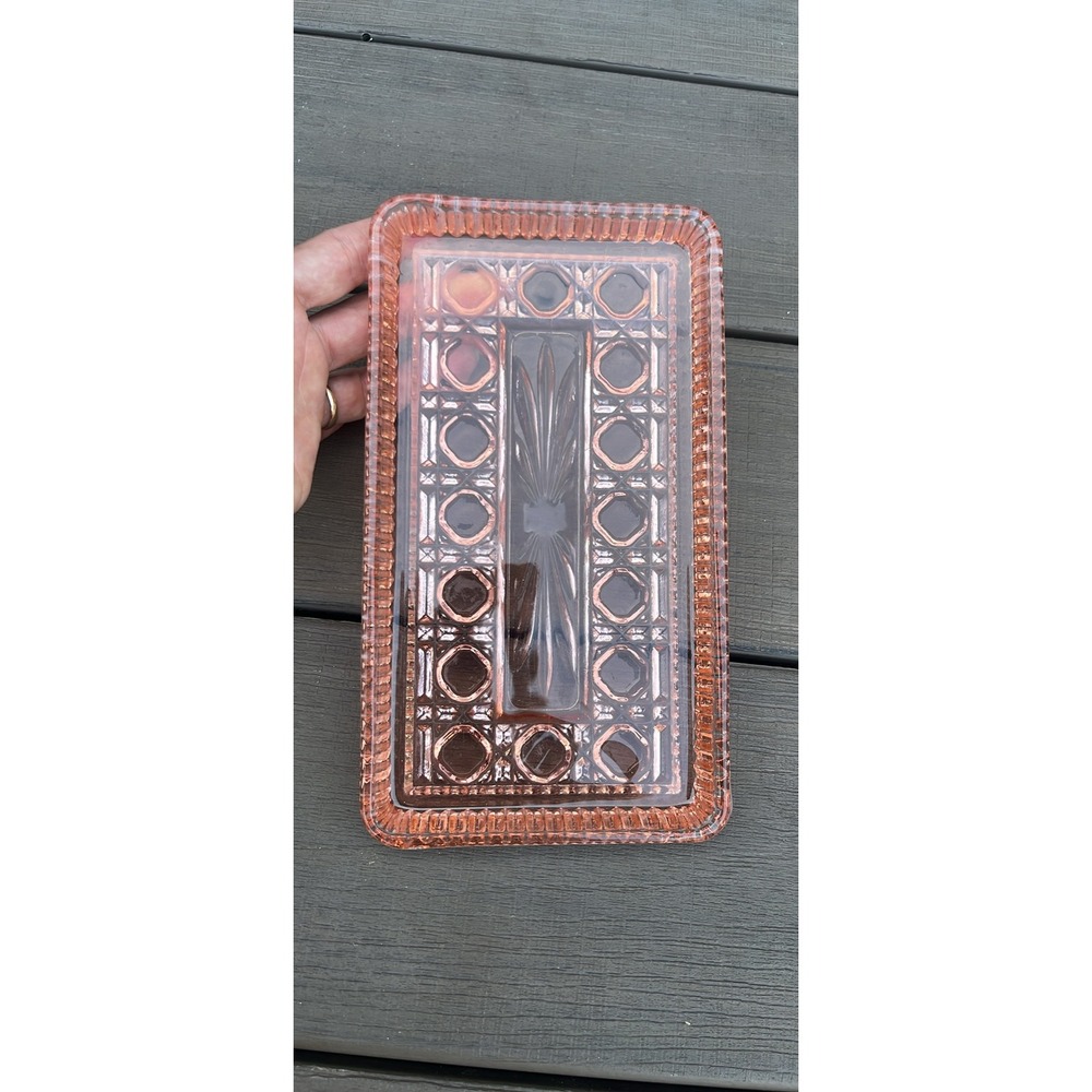 Vintage Pink Depression Glass Tray Rectangular Starburst Geometric Vanity Dish - Picture 1 of 4